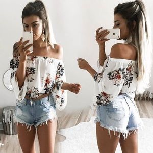 Printed Off Shoulder Loose TShirt Tops Blouse Tops